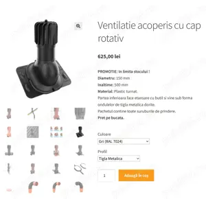 Ventilatie acoperis Perfecta IZOLATA ROTO WIND tigla metalica gri - imagine 2