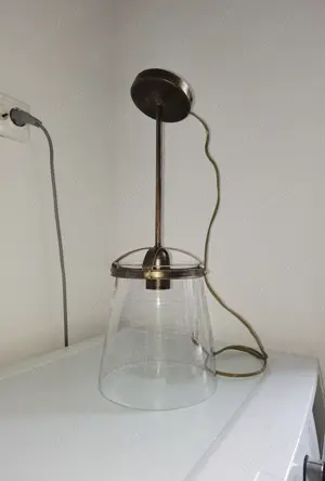 lustra pendul metal antichizat + sticla SUPERB + stare f buna