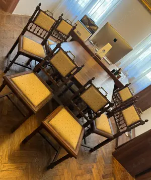 set masa lemn masiv cu 6 scaune tapitate