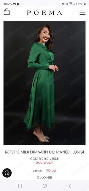 Vând rochie nouă Poema verde din satin măsura 34