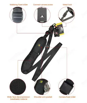 Curea Caden simpla ergonomica nylon aparat foto DSLR, Mirrorless, foto - imagine 3