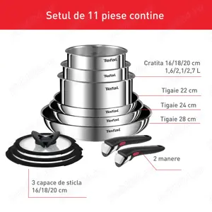 Vand Set 11 piese TEFAL Ingenio L897SB74, 16-28cm, inox, argintiu, NOU 599 Lei