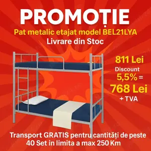 PROMOȚIE Pat Metalic Etajat   Model BEL21LYA - Livrare din stoc!