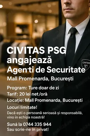 CIVITAS angajeaza Agenti de securitate spatii comerciale