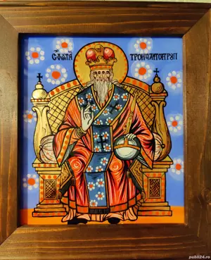 icoană pictată pe sticlă Sfânta Treime 