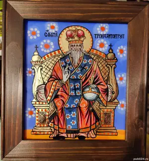 icoană pictată pe sticlă Sfânta Treime  - imagine 2