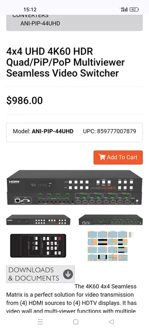 Telecomanda 4x4 UHD 4K60 HDR Quad PiP PoP Multiviewer Seamless Video Switcher - imagine 2