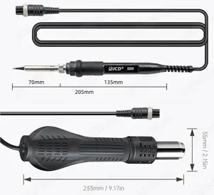 Statie de rework digitala, letcon + suflanta aer cald 2 in 1 cu 7 duze si 10 varfuri de rezerva - imagine 2