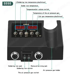 Statie de rework digitala, letcon + suflanta aer cald 2 in 1 cu 7 duze si 10 varfuri de rezerva - imagine 4
