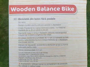 Bicicleta fara pedale,lemn,albastra,2-4 ani,noua - imagine 4