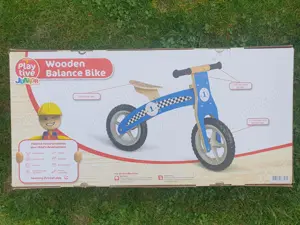 Bicicleta fara pedale,lemn,albastra,2-4 ani,noua - imagine 3