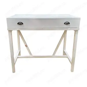 Birou alb din lemn masiv; Banc de lucru cu glisiera si sertare; Masa 