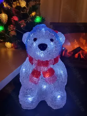 Veioza ursulet cu leduri 20cm, figurina urs de gheata cu lumini