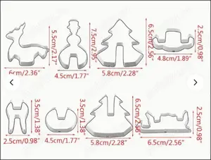 8 Forme pentru prăjituri craciun, iarna, din oțel inoxidabil - set brad, om de zapada, ren, sanie - imagine 3