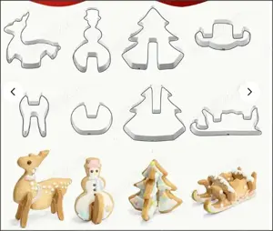 8 Forme pentru prăjituri craciun, iarna, din oțel inoxidabil - set brad, om de zapada, ren, sanie - imagine 2