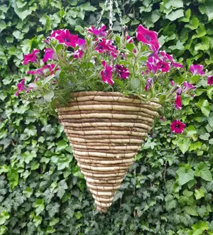 Ghiveci suspendat, cos conic, din impletitura naturala, 30cm - imagine 2