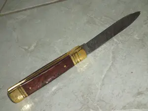 Briceag hand made plásele din lemn, arc decorat otel damasc - imagine 3