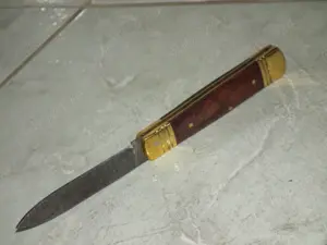 Briceag hand made plásele din lemn, arc decorat otel damasc - imagine 2