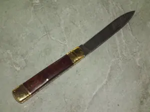 Briceag hand made plásele din lemn, arc decorat otel damasc - imagine 4