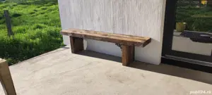 Bancă deosebită unicat din lemn masiv de pin cu piese din fier forjat - imagine 2