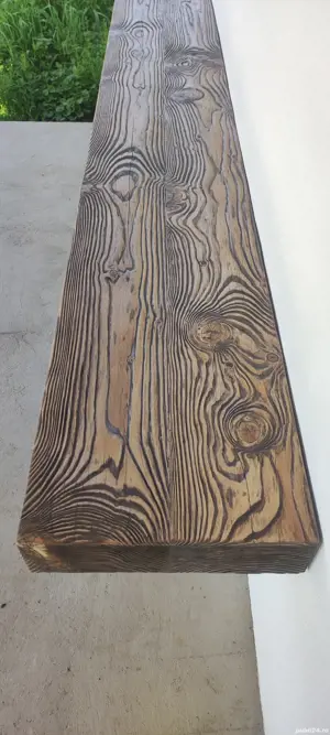 Bancă deosebită unicat din lemn masiv de pin cu piese din fier forjat - imagine 5