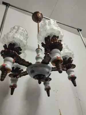 Candelabru Lustra 5 becuri Ceramica Antic  - imagine 2