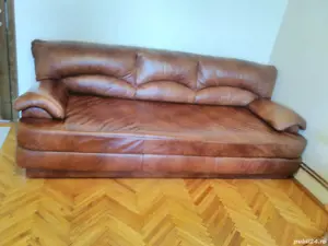 Canapea fixa si  una extensibila, piele naturala - imagine 2