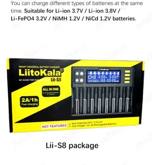Lii-S8 8 sloturi, charger 12V 3A, adapter 12V Car Cable - LiitoKala