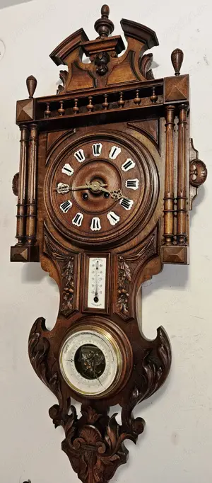 Ceas de perete francez cu barometru si termometru, anii 1900