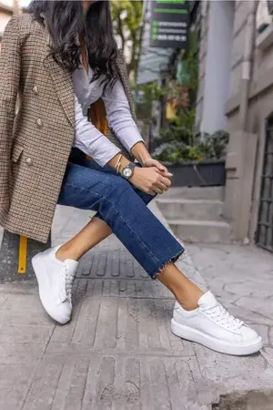 Adidas piele naturala, alba cu talpa groasa, mar. 40 - 26 cm  - imagine 3