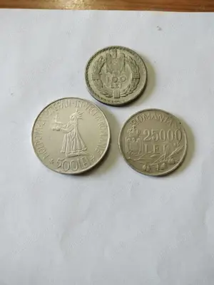 Monede 100 lei 1932 Carol ll; 500 lei 1941; 25.000 lei 1946 Mihai l, argint 