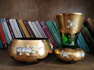 Vaza & bomboniera cristal Bohemia placat cu aur 24k