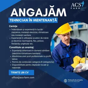 ACS FARM CONSTRUCT angajează Tehnician (20 - 40 ani)