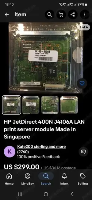 Placa retea imprimante HP JetDirect 400N Print server MIO J4105A - imagine 5