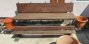 Set banci din lemn pe schelet metalic pentru curte gradina - imagine 2