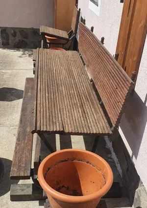 Set banci din lemn pe schelet metalic pentru curte gradina - imagine 5