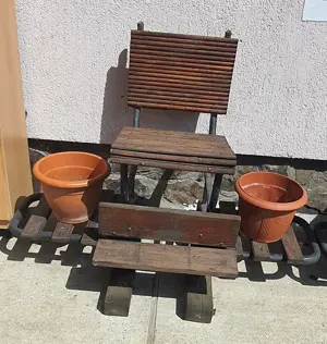 Set banci din lemn pe schelet metalic pentru curte gradina - imagine 3