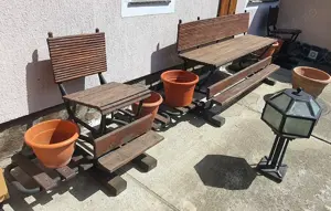 Set banci din lemn pe schelet metalic pentru curte gradina - imagine 6