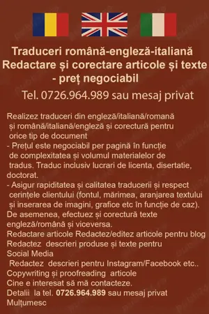 Traduceri română-engleză-italiană - Redactare și corectare articole și texte - preț negociabil