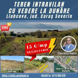 Teren Intravilan langa Dunare!  Disponibil la 15 Euro mp