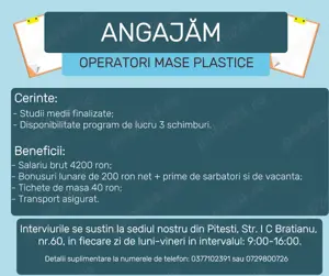 Angajam Operatori productie in Oarja