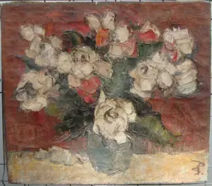 Sorin Petrusel (1951-2007) - Portret Ileana Vatamanu  Flori Ulei  Panza 60 50 cm