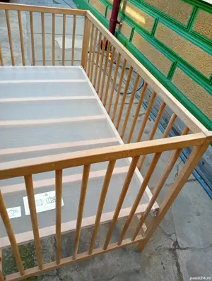 Pat bebe lemn natur 2 trepte cu sau fără saltea - imagine 2