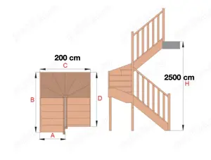 Scara de interior, lemn fag, intoarcere dreapta, 15 trepte, balustrada - imagine 3