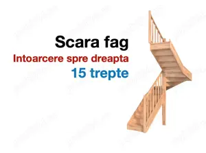 Scara de interior, lemn fag, intoarcere dreapta, 15 trepte, balustrada