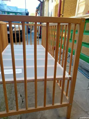 Pat bebe lemn natur 2 trepte cu sau fără saltea - imagine 4