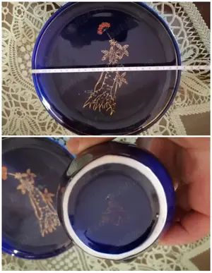 Serviciu ceai soju sake porțelan, cobalt, aur, 8 piese, made in Coreea - imagine 5