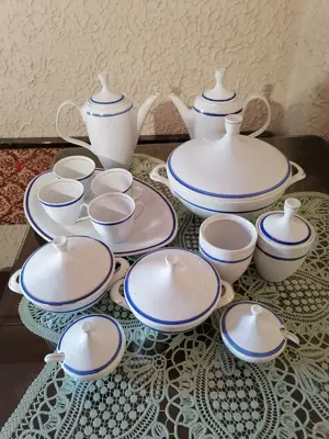 Componente serviciu de masă porțelan, 14 piese, made in RSR vintage - imagine 2