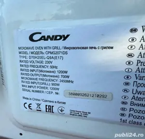 Cuptor CANDY CPMG2071DS, 20l, Grill, 700W, Argintiu - imagine 3