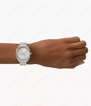 Ceas NOU dama cristale argintiu CADOUL IDEAL FOSIL BQ3657 Cronograf - imagine 5